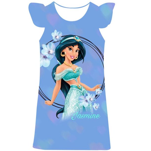 Vestido de jazmín de Disney a la moda, vestidos de dibujos animados para niños, vestido bonito de cumpleaños, disfraz de chico, vestido de princesa jazmín para niñas 2- 10T5T Gao Jinjia LED