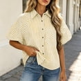 thumbnail image 4 of LEKWK Womens Summer Tops Button Down Short Puff Sleeve Striped Shirts Lightweight V Neck Loose Fit Collared Tops Fashion Casual Daily Outfits, 4 of 5