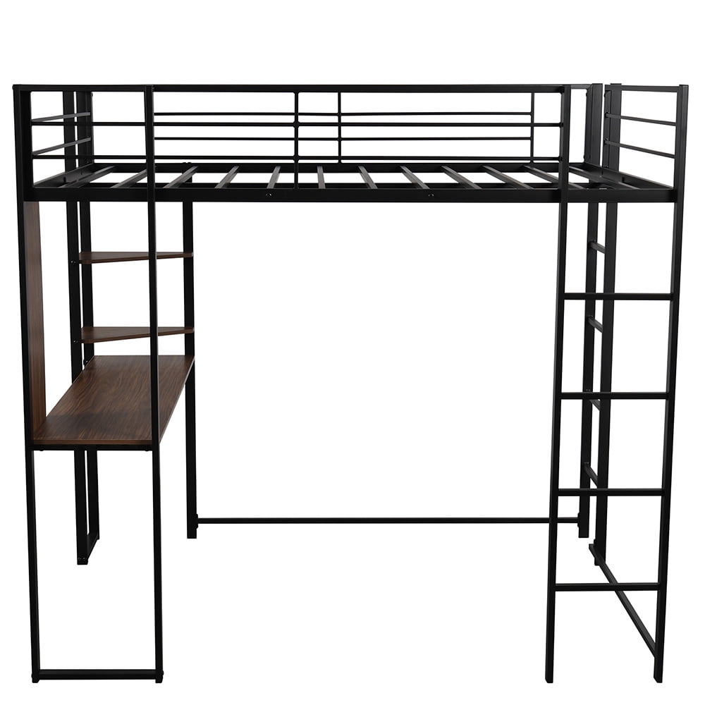 Kepooman Full Size Metal Loft Bed with 2 Shelves & Desk for Bedroom, 71.7'' H x 57'' W x 80'' L, Black Kepooman Full Size Metal Loft Bed with 2 Shelves & Desk for Bedroom, 71.7'' H x 57'' W x 80'' L, Black
