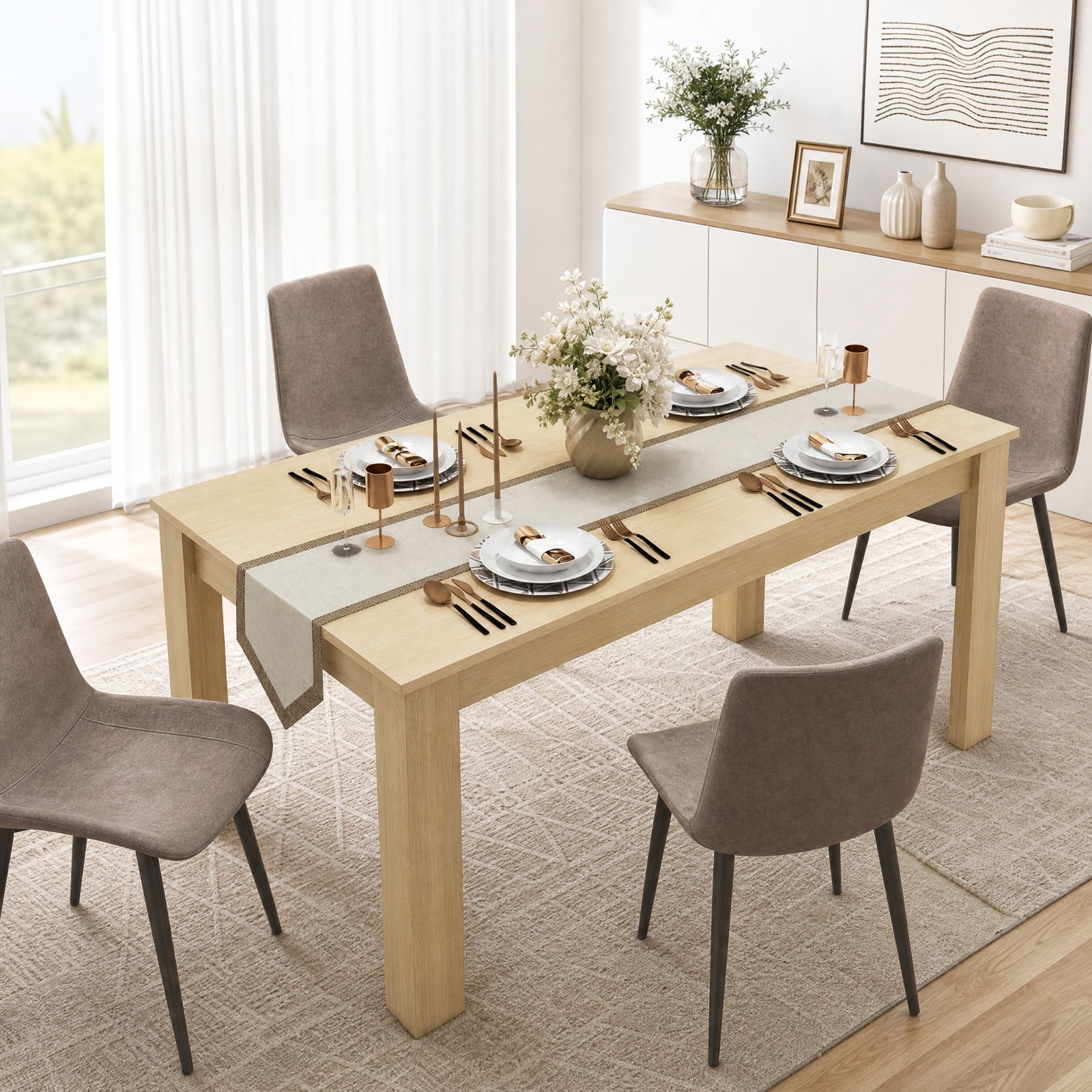 Furnibear 63 Inch Rectangular Modern Wood Dining Kitchen Table Seats 6 for Dining Room Kitchen Study Office Restaurant, Oak