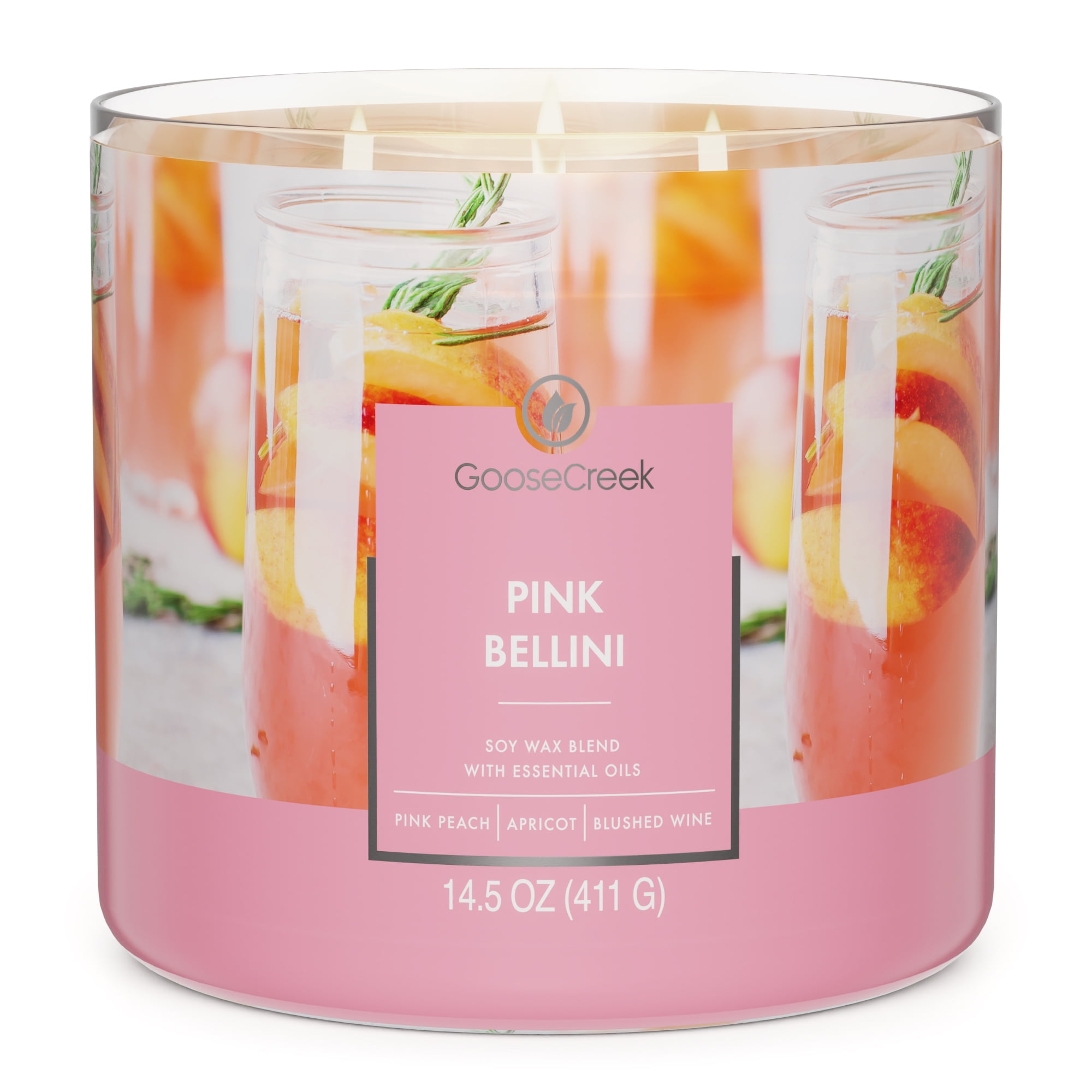 (4 pack) Goose Creek 3-Wick Pink Bellini Scented Jar Candle, 14.5oz.