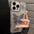 thumbnail image 6 of Butterfly Phone Case Compatible with iPhone 13/14, Luxury Glitter Cute 3D Hollow Clear Silver Electroplate Butterfly Phone Cover with Hold Stand, 6 of 10