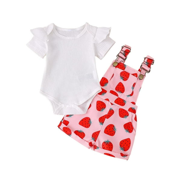 Baby Girls Clothes 3-6 Months Summer Two Piece Going Out Outfits Set Ribbed Short Sleeve Romper Overalls Shorts Set Cute 18 Months, Pink