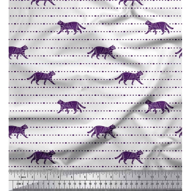 Soimoi Purple Rayon Fabric Dot & Cat Animal Print Fabric by the Yard 42 Inch Wide