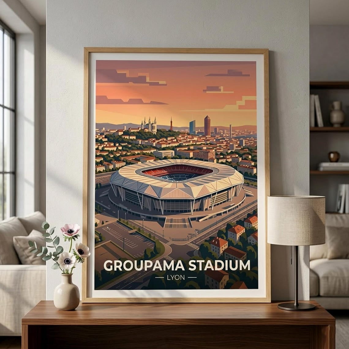 Groupama Stadium Poster Lyon Football Wall Art French Ligue 1 Fan Gift Olympique Lyonnais Print Man Cave Decor Sports Room Artwork