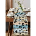 thumbnail image 2 of Blue Dog Paw Print Burlap Cotton Table Runner 13x60 Inches Long, Vintage Farmhouse Country Wooden Grain Farmhouse Table Runners, Outdoor Dining Tablecloths Decor for Baby Shower/Party/Wedding, 2 of 6