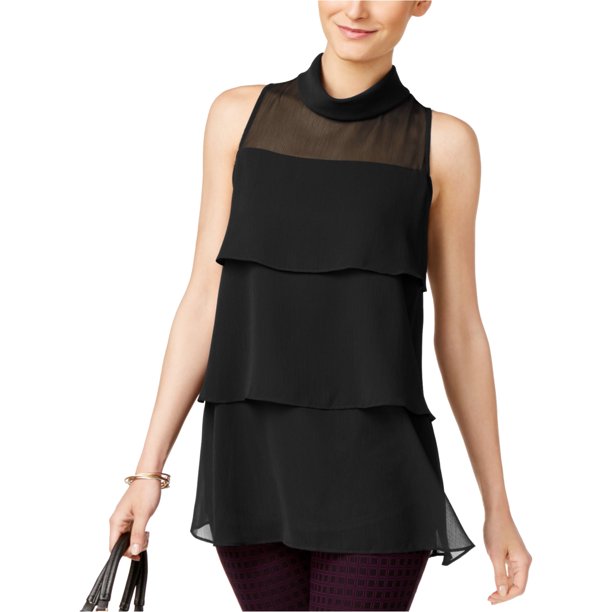 Alfani Blusa de punto con gradas para mujer, negro, 14 Alfani Tejer