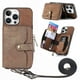 thumbnail image 1 of D3 For iPhone 16 Pro Case Zipper Card Holder PU Leather Phone Back Cover with Long Strap - Green, 1 of 5