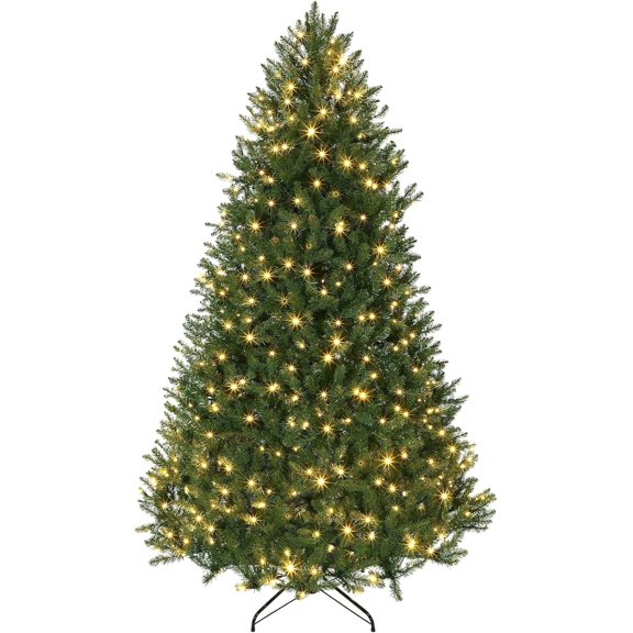 IDEALHOUSE 7.5FT Green Christmas Tree Multicolor Pre-Decorated with PVC Branches, Stable Metal Stand, Full Pine Shape for Holiday Indoor Home Decor