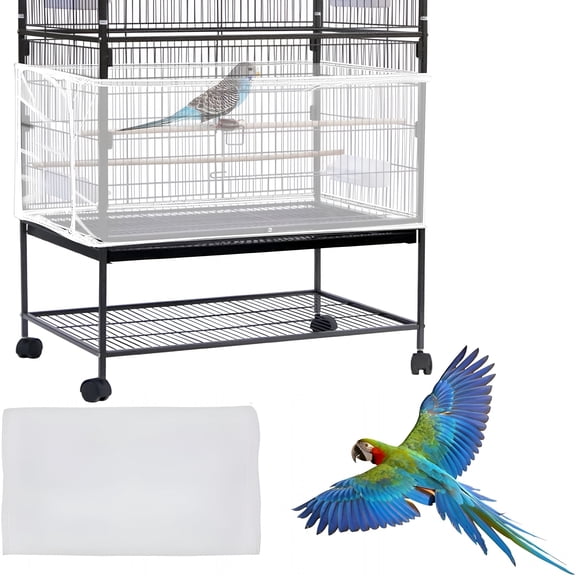 MISSMILE Large Bird Cage Seed Catcher Cover, Adjustable Soft Nylon Mesh Net Skirt for Parrots Macaws