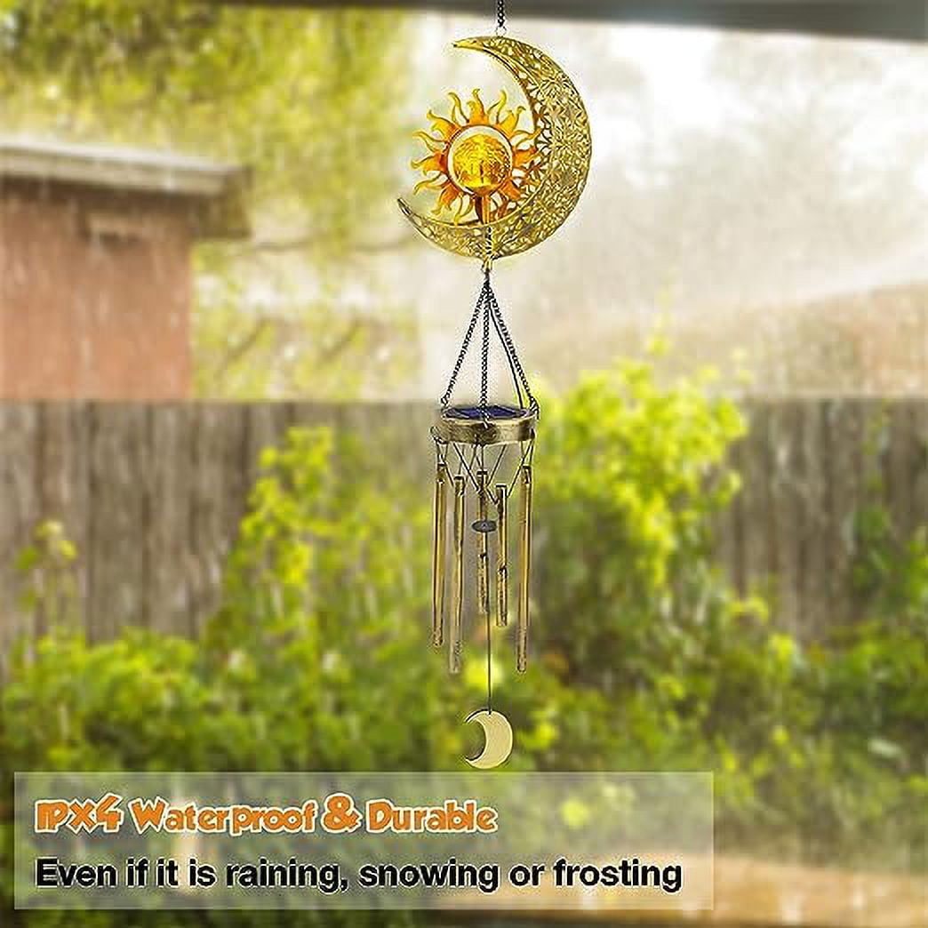 JYPS Sun Moon Solar Wind Chimes, 47-Inch Large Waterproof Windchimes for Outside with Glowing Crackle Glass Ball, Garden Patio Yard Decor Mother's Day Birthday Unique Gifts for Women Mom Grandma Wife