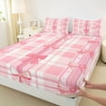thumbnail image 3 of Manfei Lovely Bow Knot Queen Sheet Sets,Princess Bowtie Flat Sheet,Pink Geomtric Plaid Queen Fitted Sheet For Teens,Luxury Bedroom Decor,4 Pieces, 3 of 7