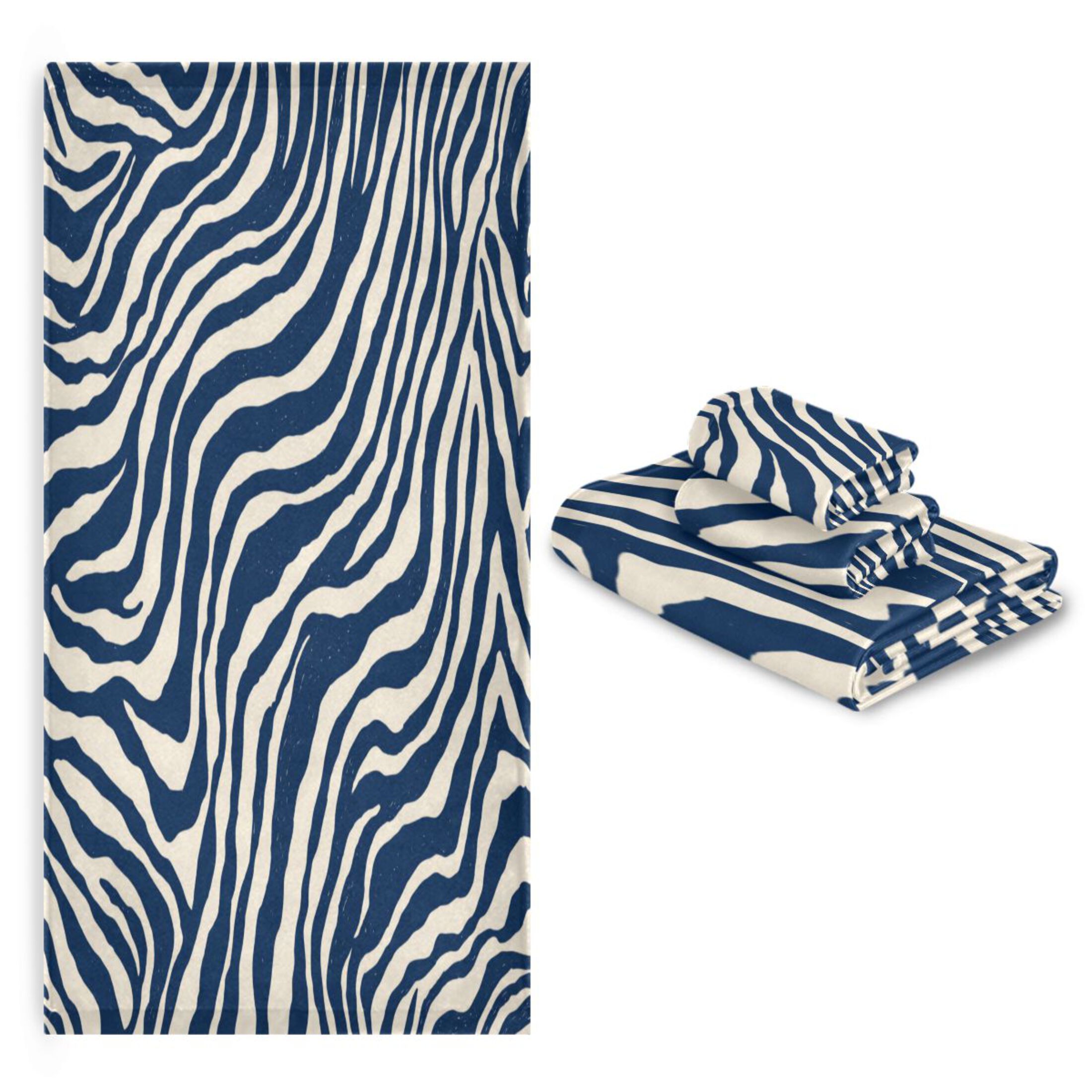 3 Sizes of Towel Sets Including Bath Towel Hand Towel and Washcloth for Daily Use Digital Blue Zebra Stripes