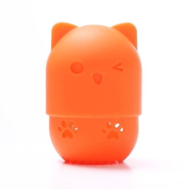 Estuche para guardar huevos de maquillaje de belleza, funda protectora portátil de silicona para viajes, caja de almacenamiento a prueba de polvo Meow puff