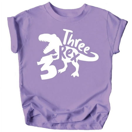 

Three Rex T-Rex Chomp 3rd Birthday T-Shirts for Baby Girls and Boys Third Birthday Outfit Purple Shirt 4T