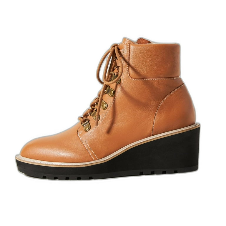 Cecelia New York Geraldine Saddle Leather Lace Up Fur Ankle Welt