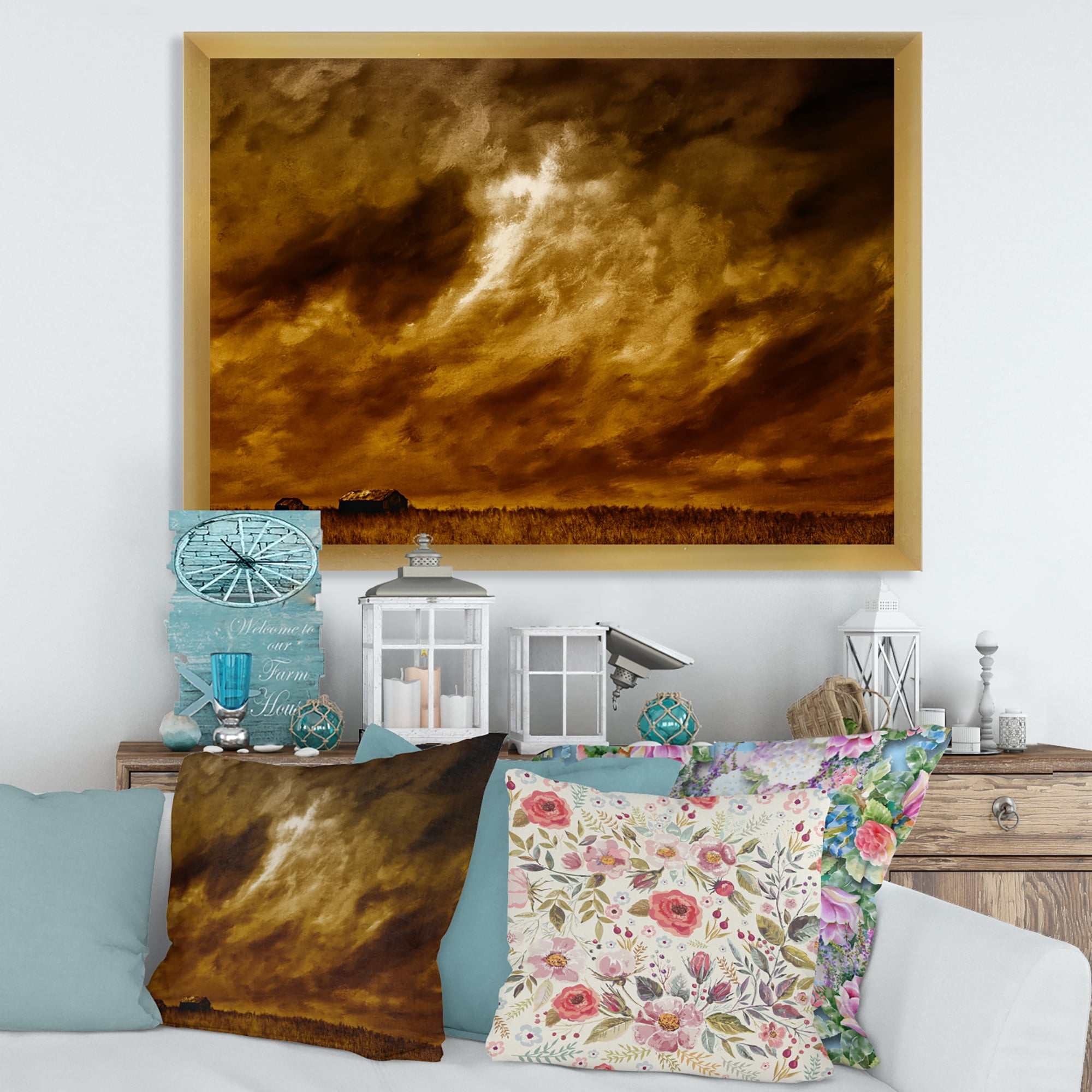 Designart 'Desert Farmhouse Under Cloudy Sky II' Farmhouse Framed Art Print