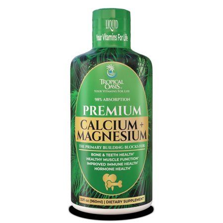 Tropical Oasis Advanced Liquid Calcium Plus Magnesium Citrate, Liquid Vitamin Supplement for Bone & Teeth, Muscle Function, Immune & Hormone Health, Orange Dreamsicle, 32 Fl Oz 64 Servings