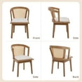 thumbnail image 4 of Guyou Rattan Chair Mid Century Linen Dining Arm Chairs with Wood Frame for Home Living Room Kitchen Dining Farmhouse Restaurant, Beige/Oak(Set of 4), 4 of 8