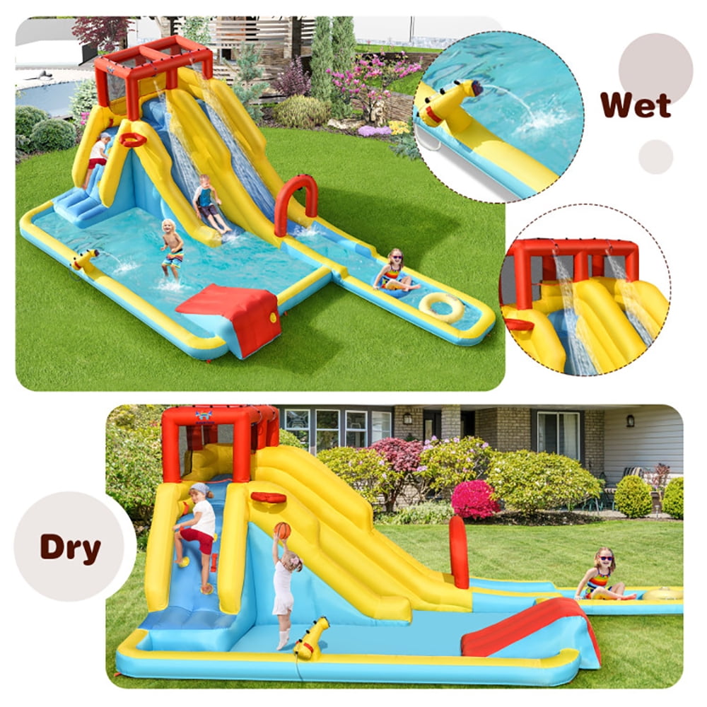 Aimee Lii 7-in-1 Inflatable Dual Slide Water Park Bounce House With 750 Blower, Bounce House Water Slide for Kids 5-10