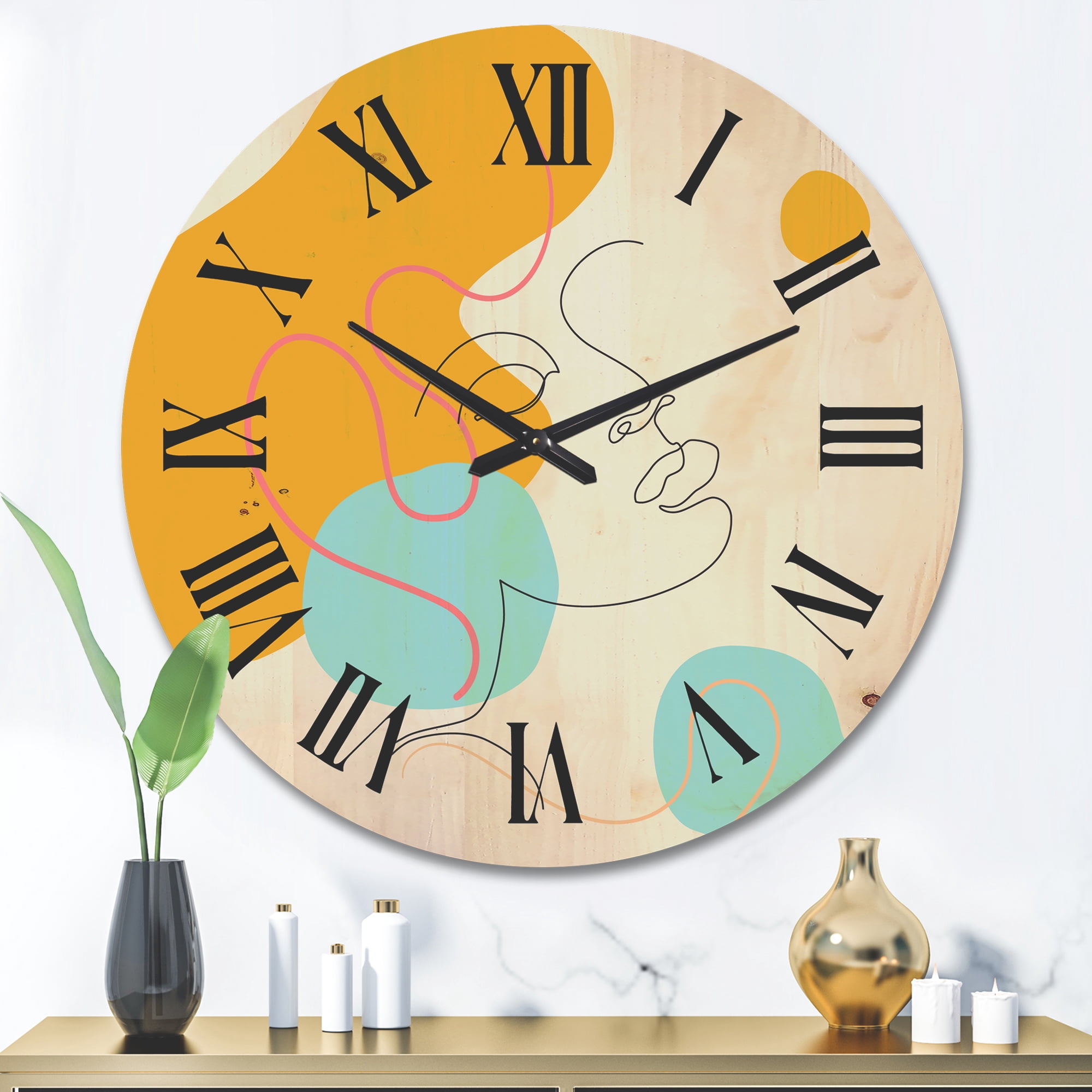 Designart 'Minimal Portrait of Female Face Drawn With One Line I' Modern Wood Wall Clock