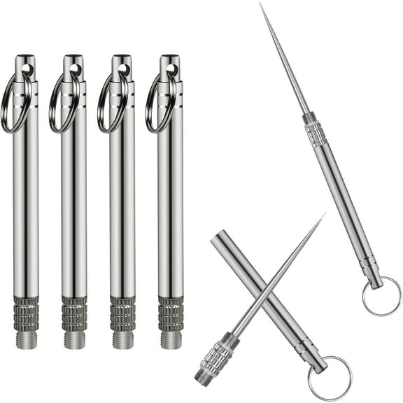 4 Pieces Portable Titanium Toothpick, Premium Grade Metal Toothpicks with Protective Holder Pocket Toothpicks with Key Ring Toothpick for Outdoor Picnic and Camping