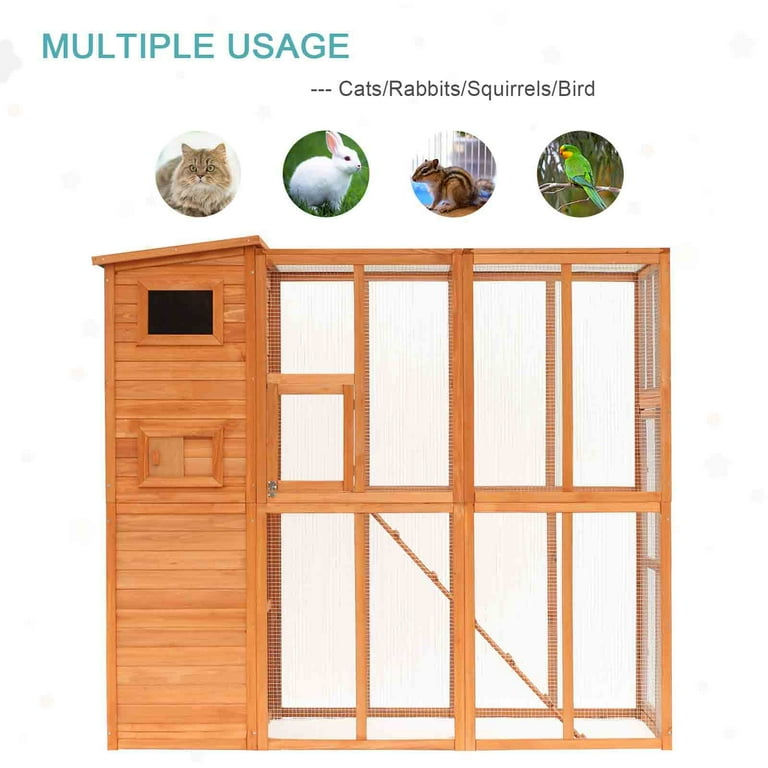 Pawhut Outdoor Pet House with Large Run for Play, Wooden, Large