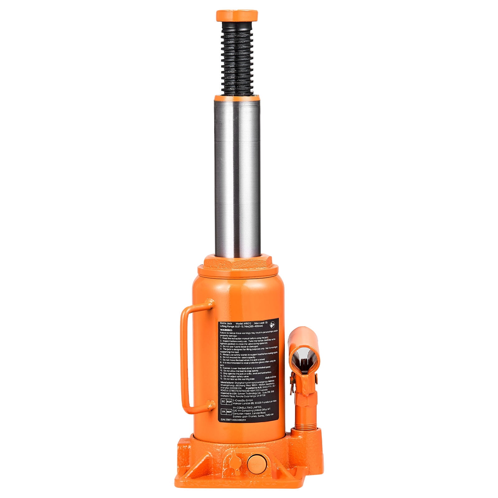 KFFKFF Hydraulic Bottle Jack, 12 Ton Capacity, 8.1-15.7 Inch Lifting Range, Durable Welded Design for Vehicles, Auto Repair, House Lifting, and Agricultural Applications, Orange