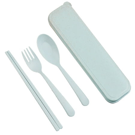 

3 In 1 Spoon Fork Chopsticks Set Organizer Box Plastic Tableware Wheat Dissolvabitity Dinnerwear