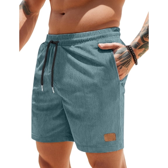 Men's Shorts Casual Elastic Waist Drawstring Lightweight Summer Beach Corduroy Shorts