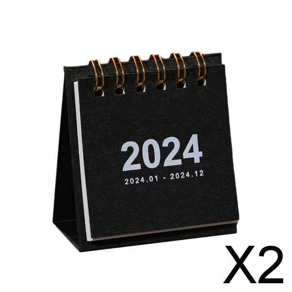 Calendario De Escritorio De Pie 2x2024 Mini Calendario De Escritorio Pequeño Para Escritorio De Oficina En Casa Negro 2 piezas