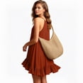 thumbnail image 5 of QUNYINEY Midi Womens Dress Solid Cotton Sleeveless Summer Sundress A Line Loose Fit Ruffle Crew Neck Casual Dresses, 5 of 9