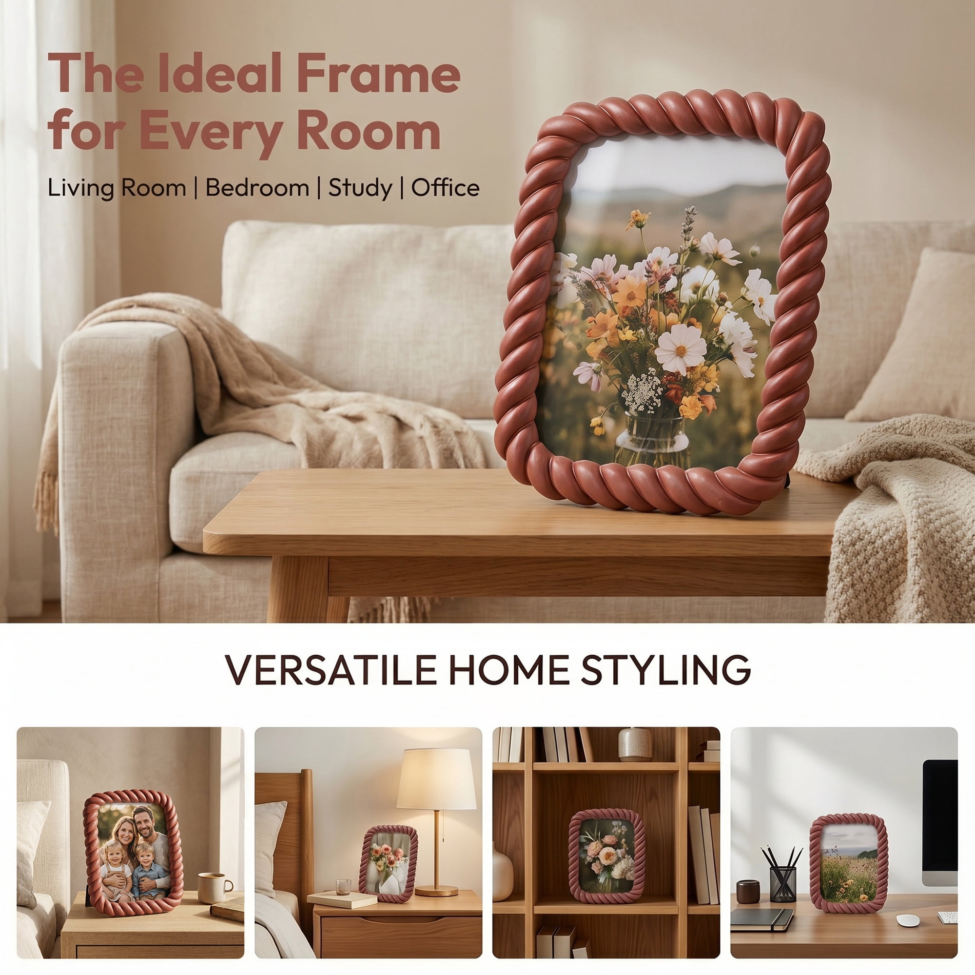 Unique Bargains Twisted Rope Resin Picture Frame for Coastal & Farmhouse Display Red 5" x 7"