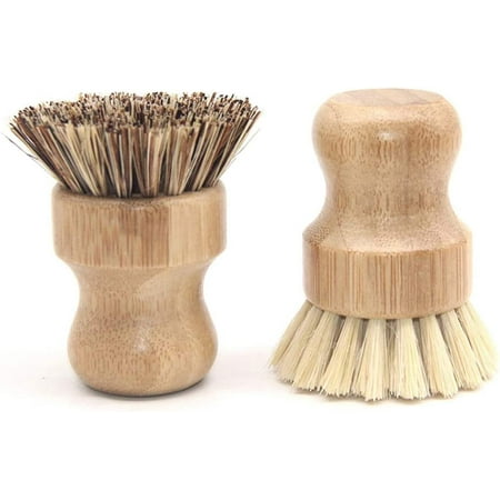 

Limei Bamboo Dish Scrub Brush Kitchen Wooden Cleaning Scrubbers Mini Palm Scrub Brush Kit for Washing Dishes Cast Iron Skillet Pots Pans Vegetables