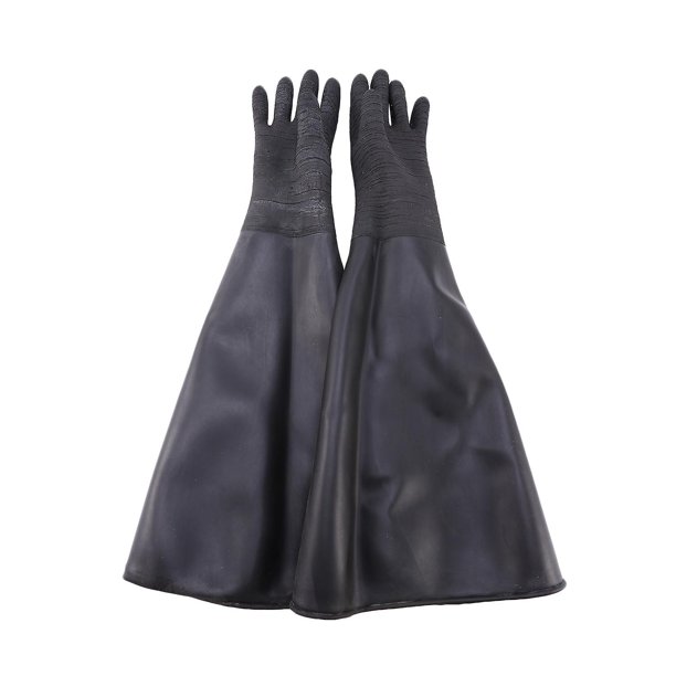 Guantes de chorro de arena negros de goma a rayas, guantes de chorro de arena abrasivos para gabinete de chorro de arena de 65 x 30 cm
