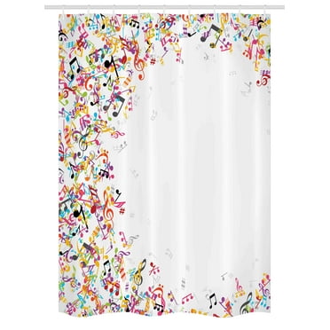 Music Stall Shower Curtain, Colorful Musical Notes with Frame Festival Singing Enjoyment Fashion Themed Print, Fabric Bathroom Set with Hooks, 54W X 78L Inches, Multicolor, by Ambesonne
