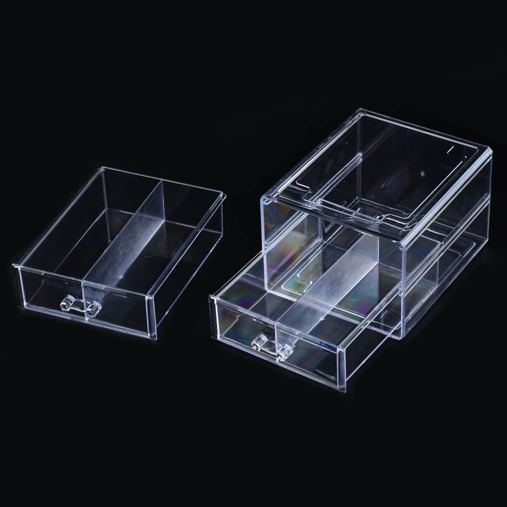 Double Layer Polystyrene Plastic Bead Storage Containers with 2 Compartments Organizer Boxes Rectangle Drawer Clear 19.4x15.2x11.5cm