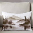 thumbnail image 3 of Brown Ink Landscape Throw Pillow Cover 16 x 24 Inch Decorative Pillow Cover Watercolor Lake Forest Lumbar Pillowcase Seasonal Rectangle Cushion Case for Couch Sofa Bed Living Room, 3 of 7