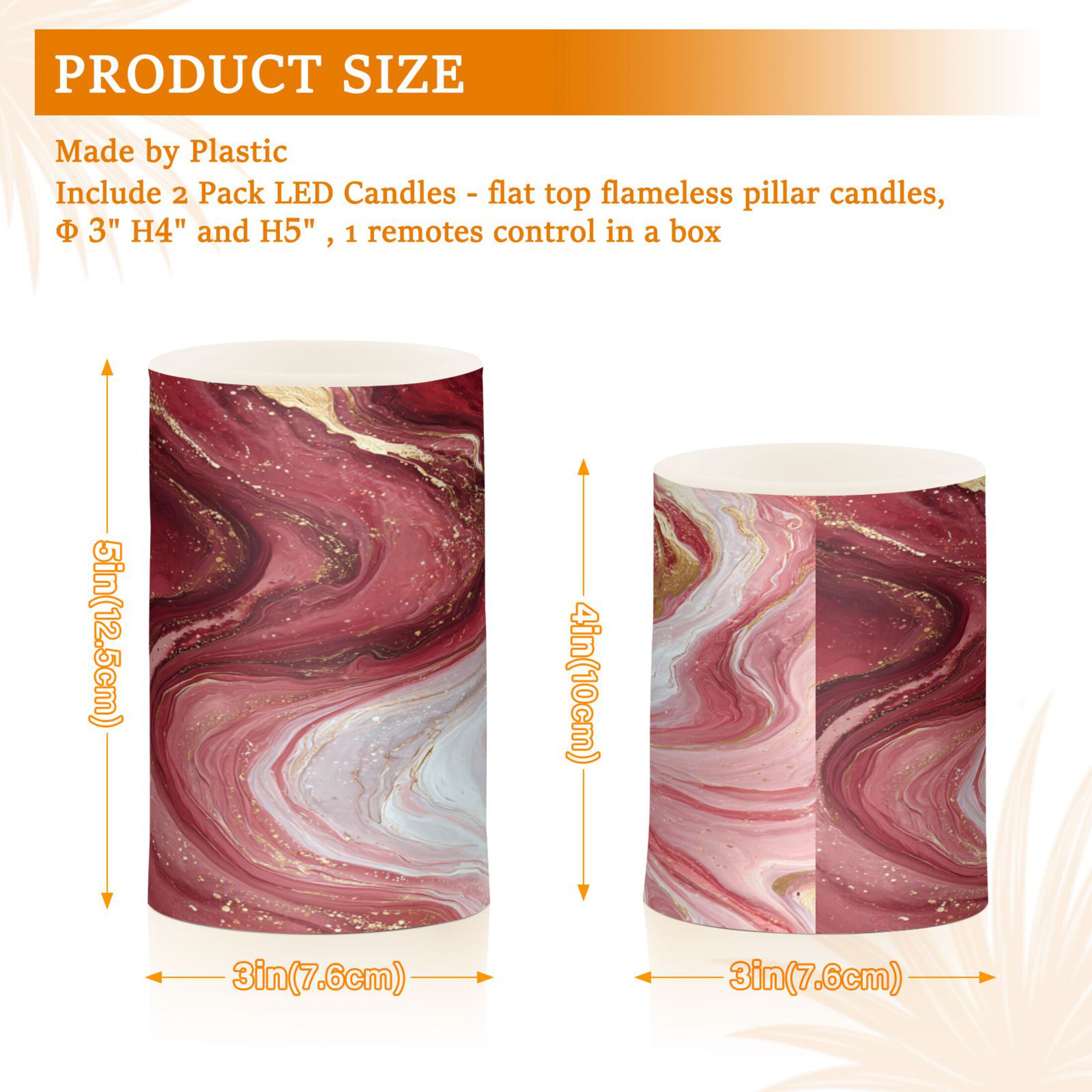 2 PCS LED Flicker Flameless Candle with Remote Control Realistic 3D Wick LED Window Decoration Candle Set for Wedding Table Home Decor Favors Burgundy Marble Flow
