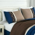 thumbnail image 3 of Chezmoi Collection 7-Piece Coffee/Brown/Navy/White Modern Stripe Zigzag Embroidery Comforter Set, King, 3 of 11
