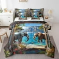 thumbnail image 1 of Erosebridal Lit Éléphant en Sac Taille Grand pour Adolescents, Ensemble de Lit Plante Fleur Colorée, Décor Lac Bleu, Réversible, 1 of 1