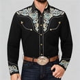 thumbnail image 4 of BUWTTER Shirts for Men Button Down Western Cowboy Long Sleeve Embroidered Slim Fit Casual with Pockets Black2 Shirt L, 4 of 6