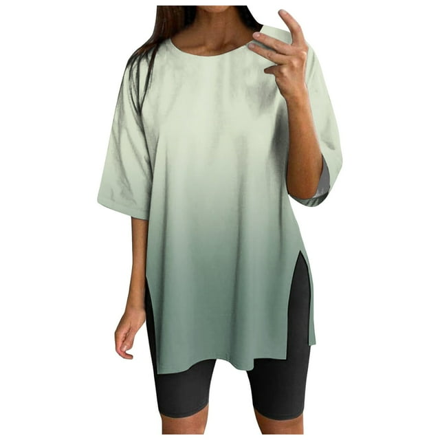 Women Oversize Sports Shirt Short Sleeve Blouses Summer Loose Tops Functional Shirt Tunic Loose With Slits