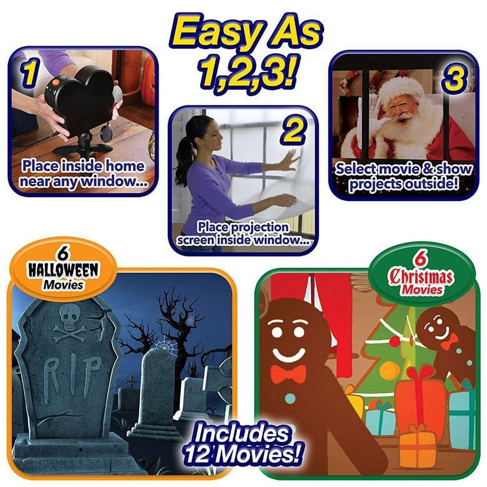 Halloween Christmas Window Projector with a Tripod, Built-in 12 Movies ,Mini Outdoor Halloween Projectors for Perfect Christmas and Halloween