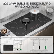 VBGK Induction Cooktop 5 Burner 36 inch Electric Stove 7400W Countertop Hot Plate for Cooking 240v,99 Minutes Timer & Auto Shutdown Induction Burner,Child Lock Induction Cooktop