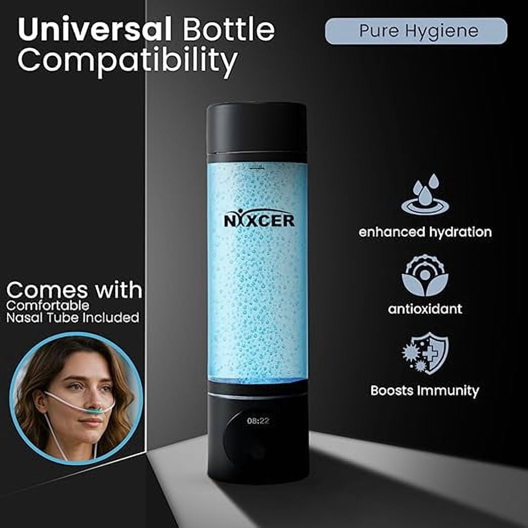 Nixcer Hydrogen Pro Water Bottle, 8000PPB H2, OLED, SPE/PEM Tech, Type C-C  Dual Mode, Portable Hydrogen Generator for Drinking & Inhalation – Wellness, Gym, Travel, Gift Black