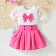 thumbnail image 2 of tarylea Toddler Baby Girls Clothes Bowknot Ruffle Short Sleeve Top Pleated a Line Mini Skirts Clothing Sets, 2 of 3