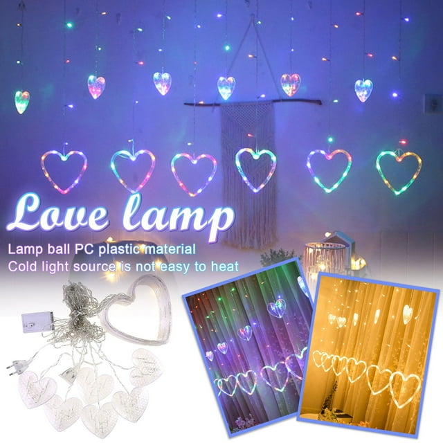 Xihbxyly Cortina de Luces con Forma de Corazón, 8 Modos de Luz, Resistente Al Agua Ip44, Led Blanco Cálido, para Uso En Interiores y Exteriores, Decoración Romántica para Bodas, Navidad y Fiestas, Ca