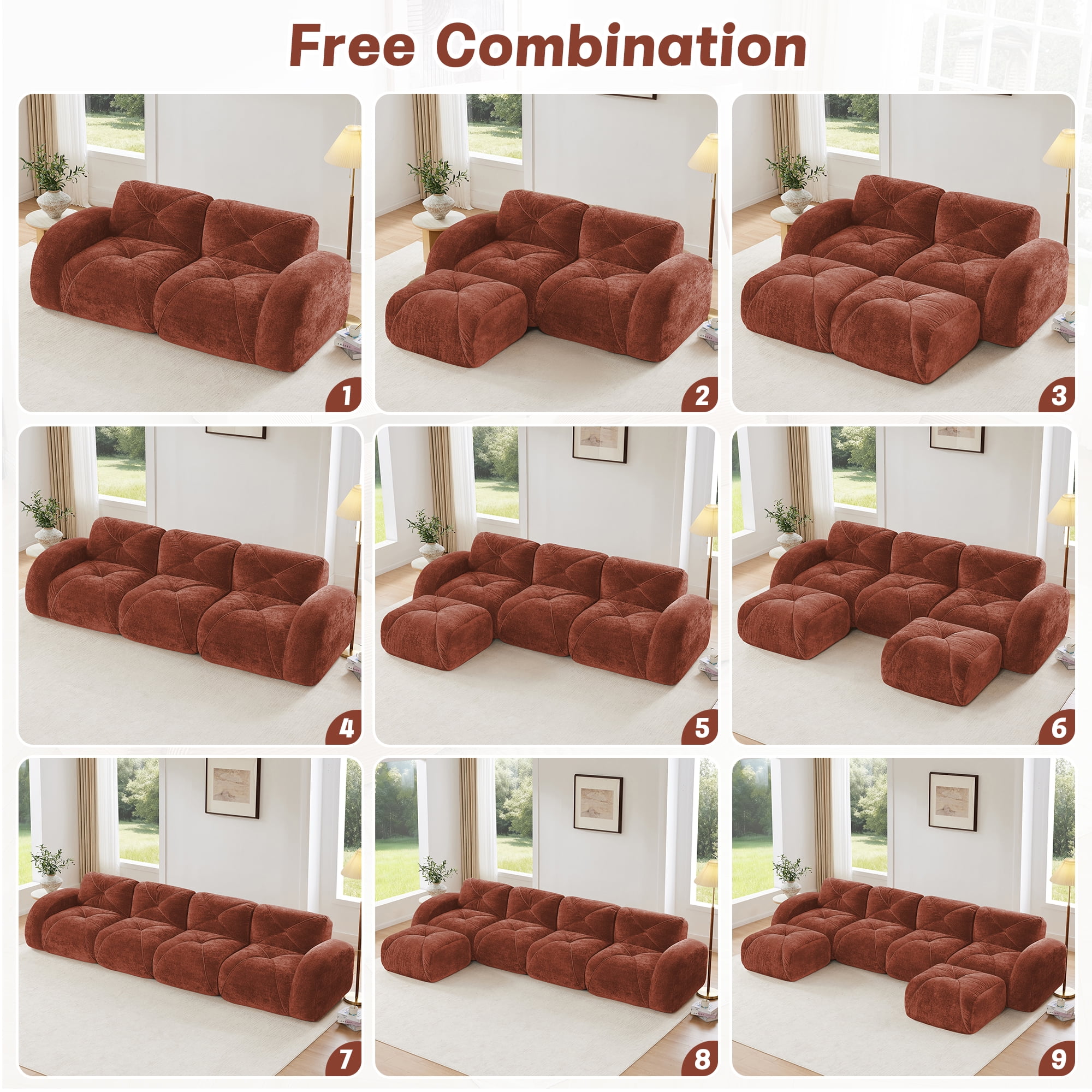 AISWORD 40" 2-Seat Modular Cloud Loveseat, Soft Velvet Boneless Sofa with Anti-Slip Bottom, No Assembly Required