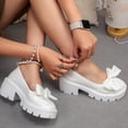 thumbnail image 4 of SCHUHLAND Elegant White Mary Janes Women's High Heel Chunky Platform Pumps with Pearl Chain & Bowknot, Round Toe, Buckle Strap, 4 of 10